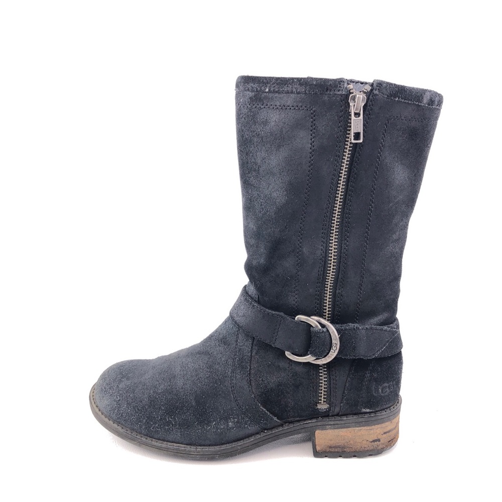 UGG Silva Black Leather Moto Boots 7.5